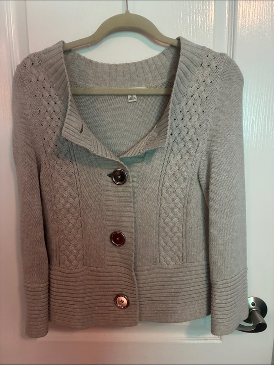 Banana Republic Sweaters - Banana Republic Women's Cable Knit Button Cardigan - Light gray